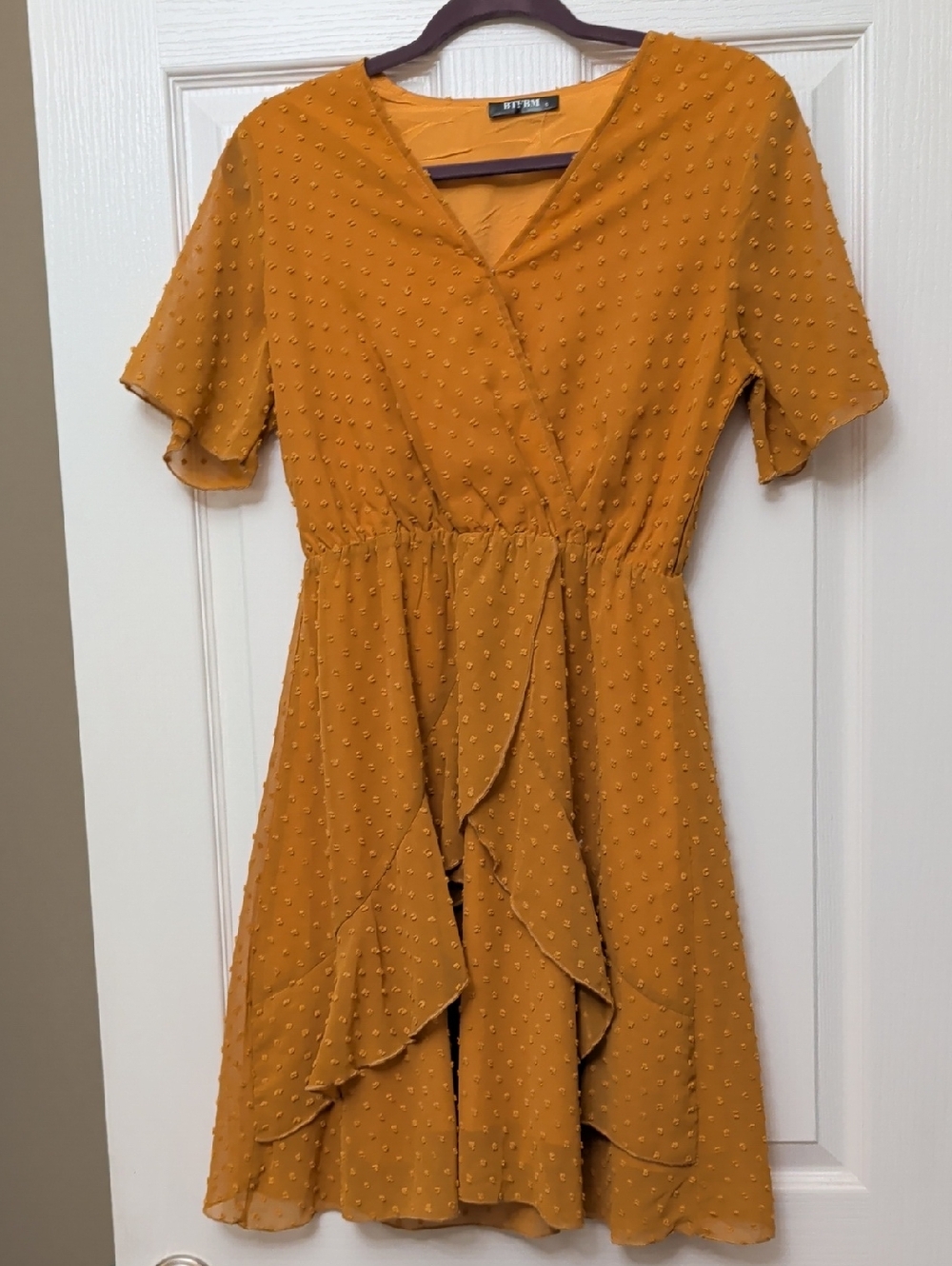 BTFBM Mustard Yellow Dot V-Neck Dress Size Women's Small